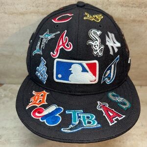 New Era 59FIFTY MLB All Over Team Logos Fitted Hat Black Baseball Cap